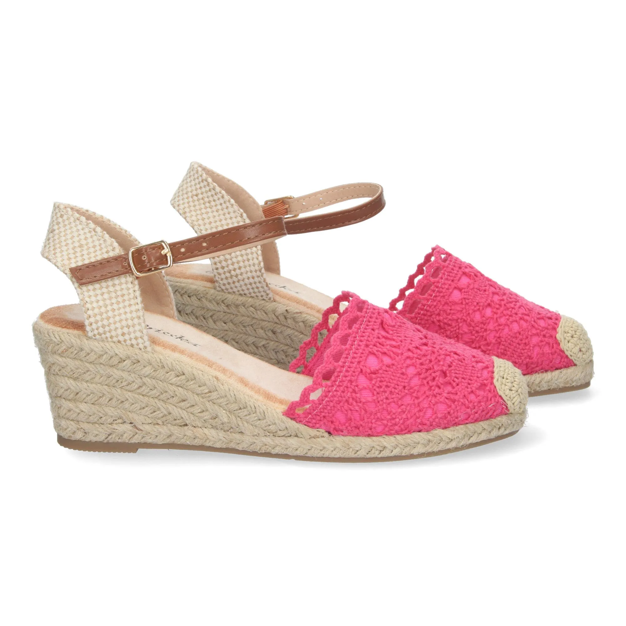 Comfortable Fuchsia Crochet Wedge Espadrilles with Medium Jute Sole YJ761