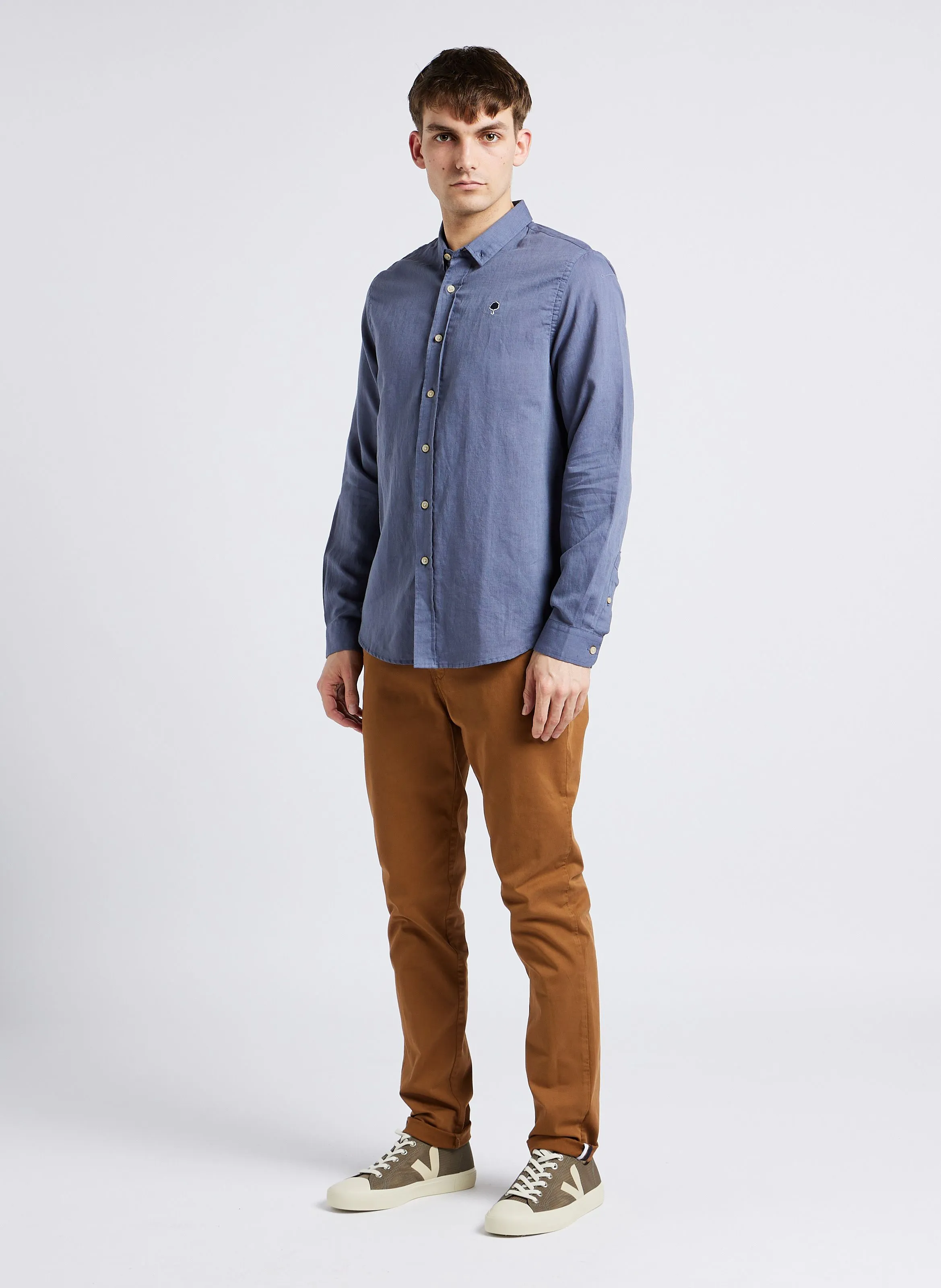 BRIX - Slim Fit Organic Cotton Blend Chino Pants in Brown
