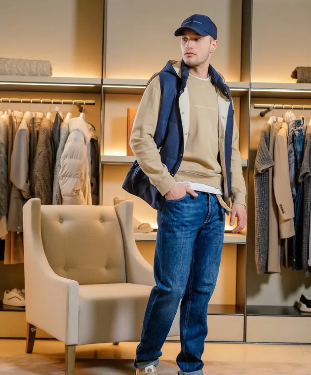 Brunello Cucinelli Beige sweatshirt with logo embroidery