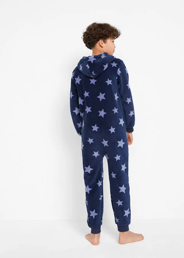 Dark Blue Printed Jumpsuit-style Pajamas