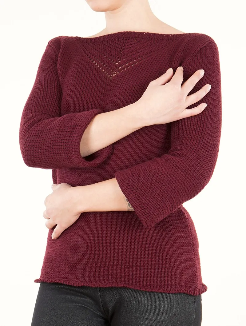 Endariadef Bordeaux Open Boatneck Knit Sweater