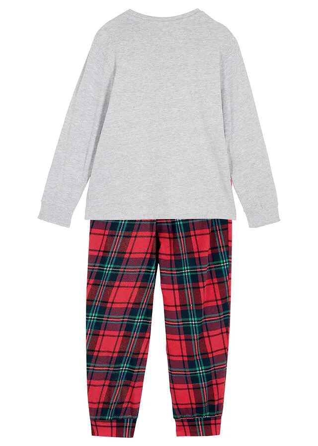 Jaspeado Gris, Rojo y Azul Oscuro Pijama de Cuadros