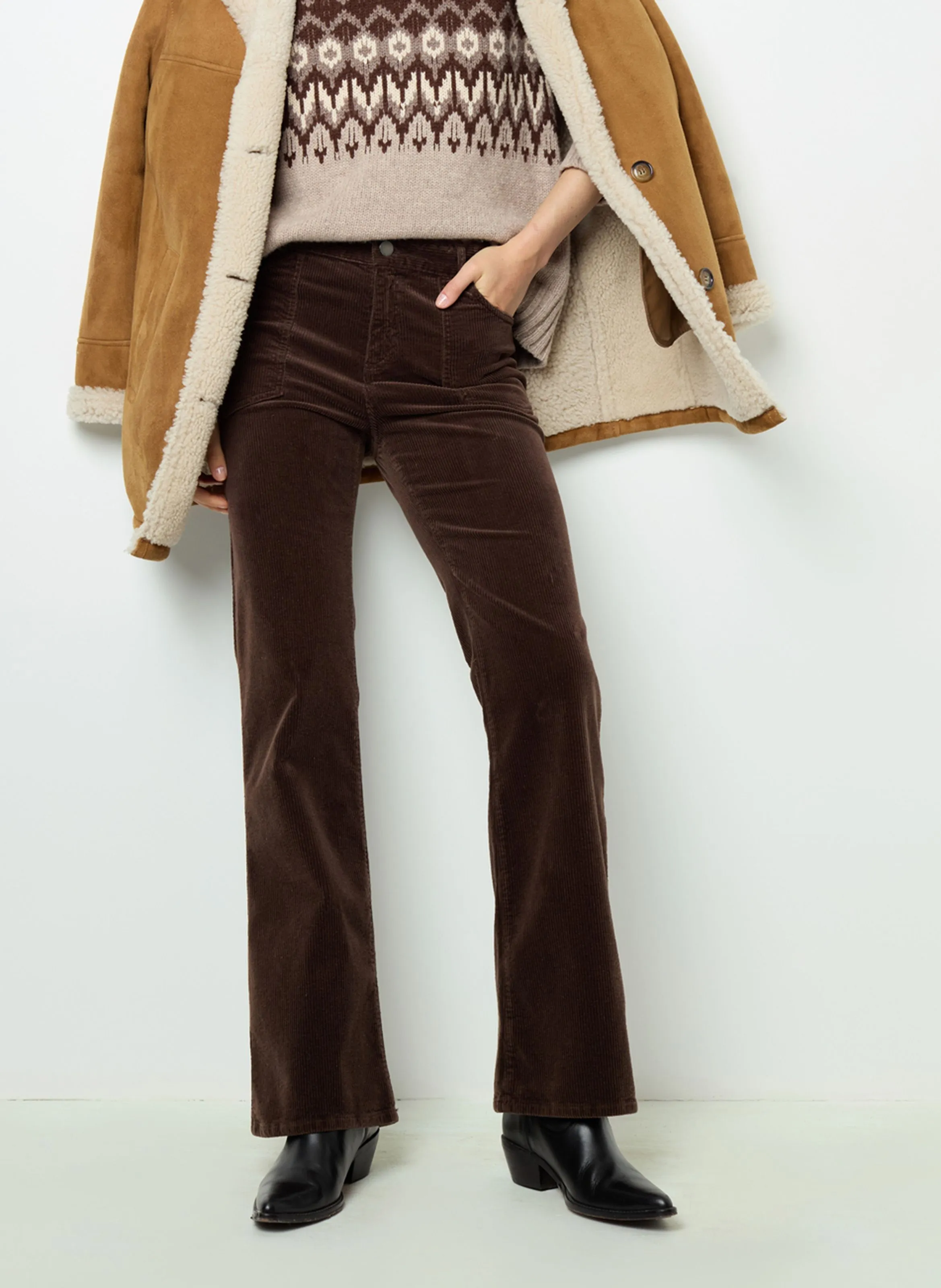 Nazia Brown Straight Mixed Cotton Pants