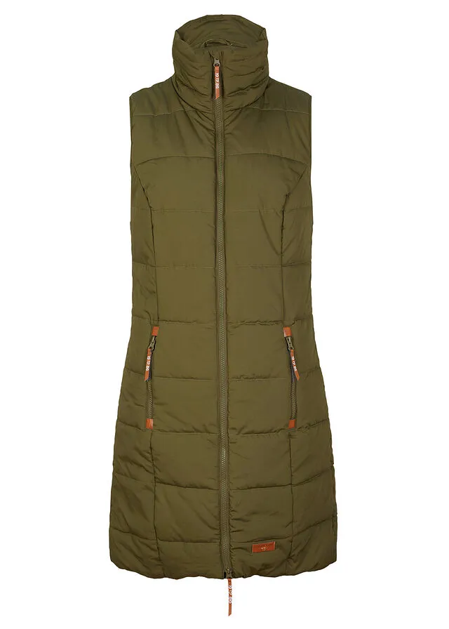 Olive Dark Green Long Vest High Neck.