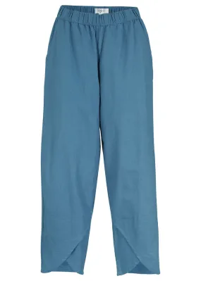 Denim Blue Linen Capri Pants with Comfortable Waistband and Loose Fit