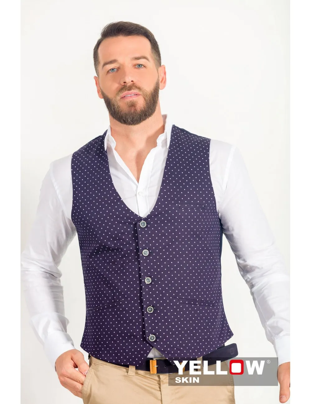 Printed digital polka dot twill vest 7290