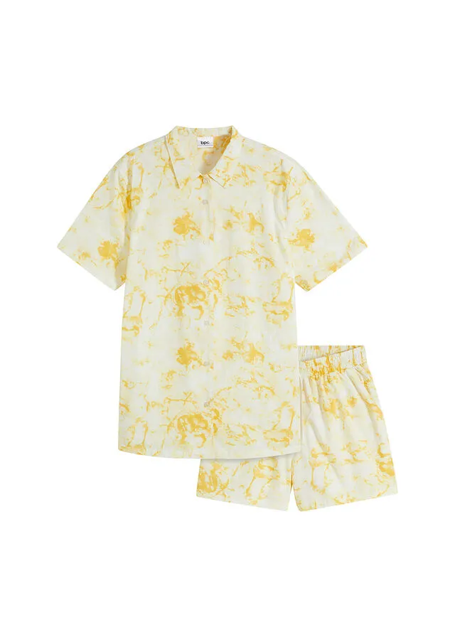 Short cream-yellow soft printed pajama.