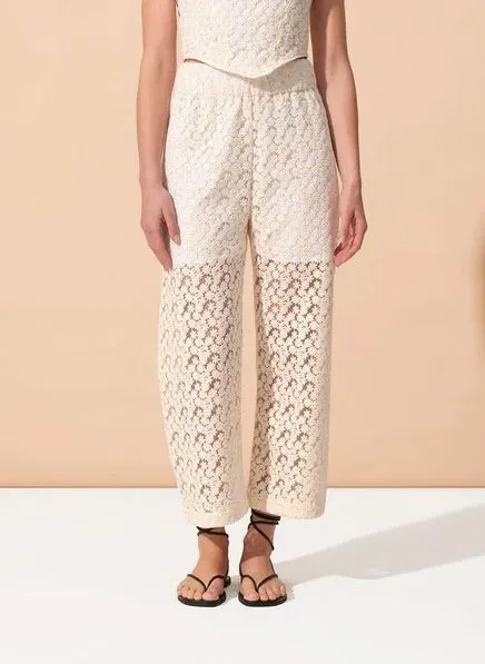 Beige Embroidered Wide-leg Pants - SIFNOS
